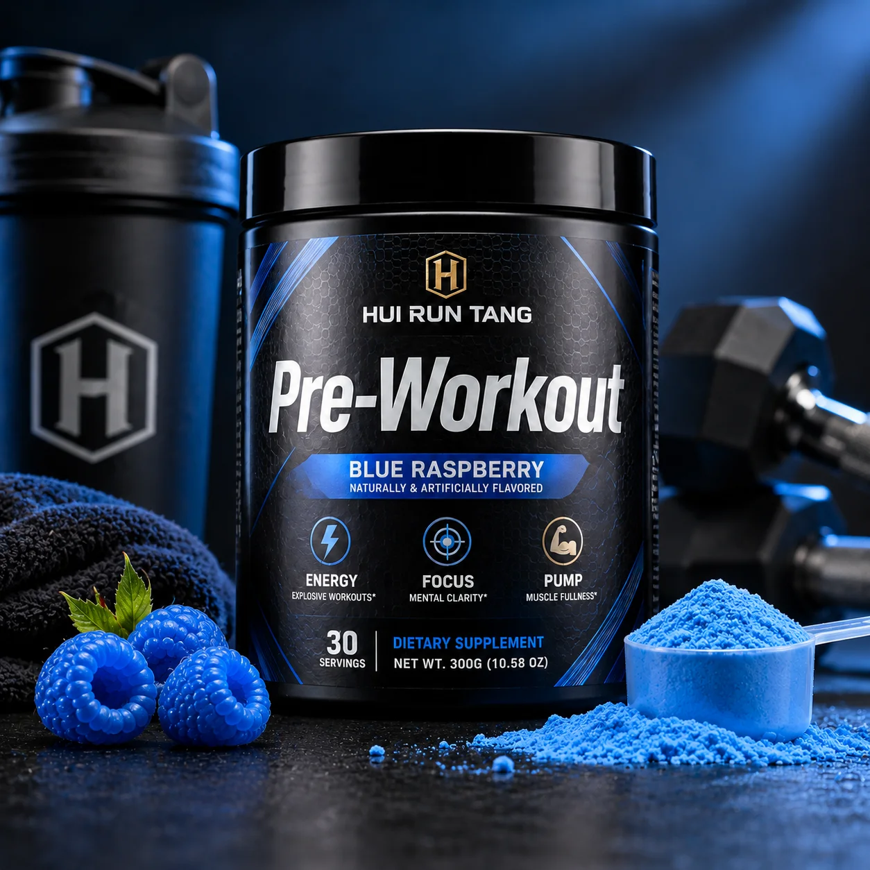 OEM Private Label Blue Raspberry Pre Workout Powder Energy Focus Pump Sports Nutrition Supplement 30 Servings