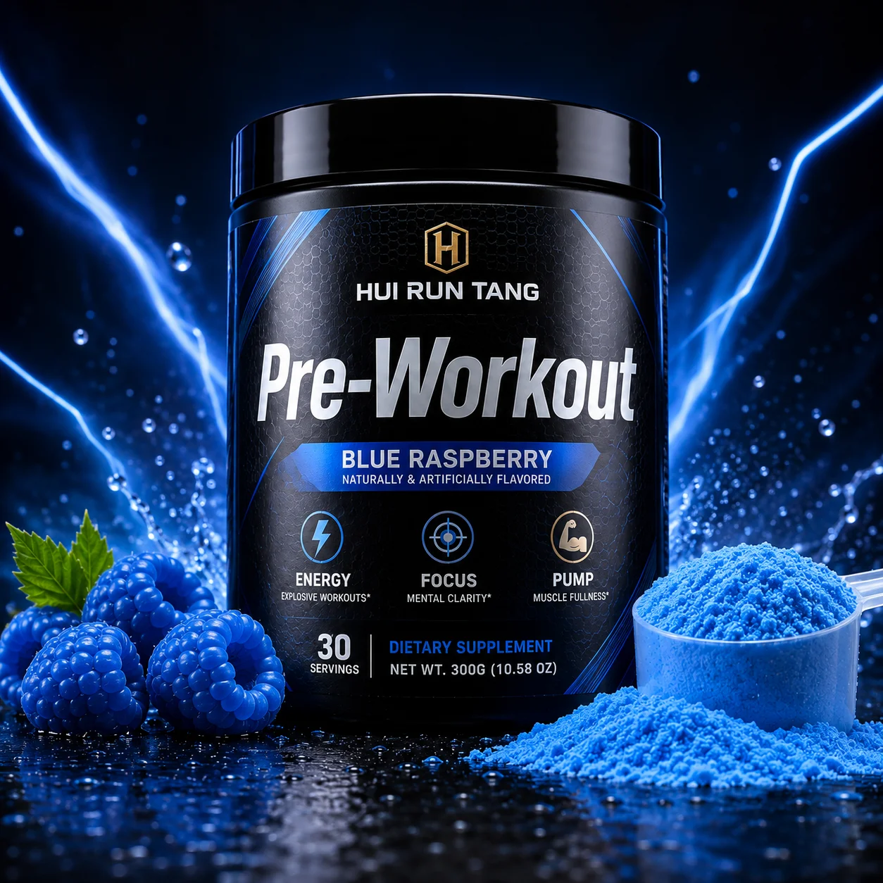 OEM Private Label Blue Raspberry Pre Workout Powder Energy Focus Pump Sports Nutrition Supplement 30 Servings