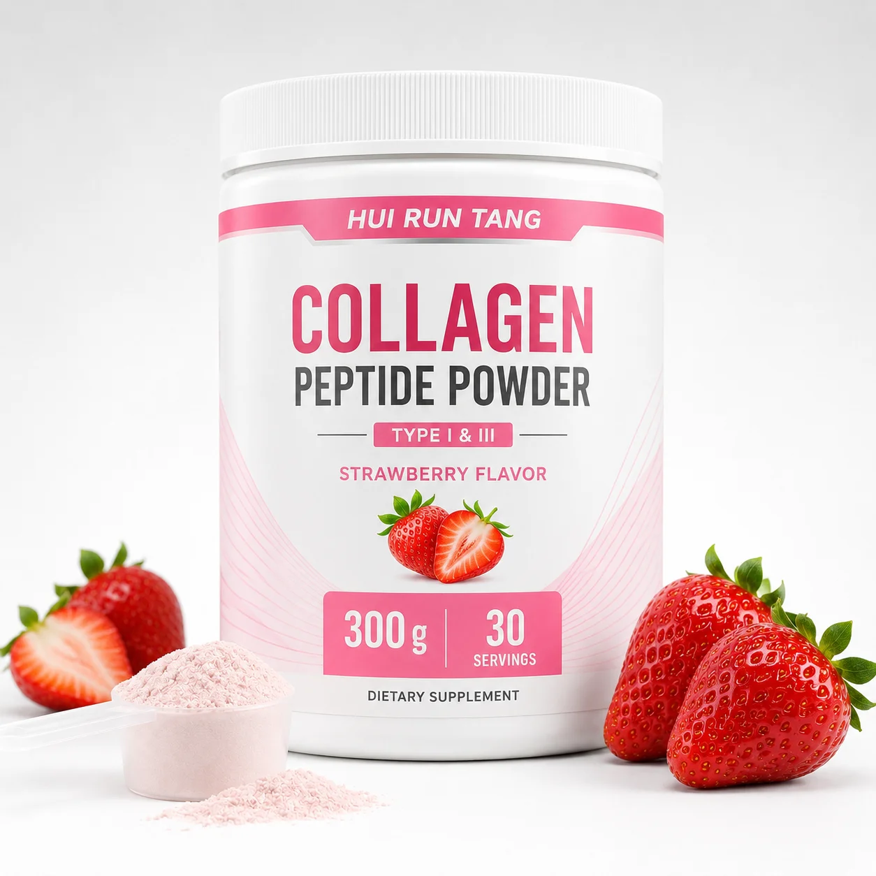 OEM Private Label Strawberry Collagen Peptide Powder Type One and Three Beauty Nutrition Supplement 300 g 30 Servings